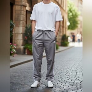 Adidas Men Track Pants Sm Gray Signature White Stripes Emblem NEW Never Worn